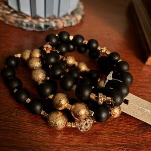 Garden Party Black and Gold Beaded Bracelet Set  STOCKING STUFFER!